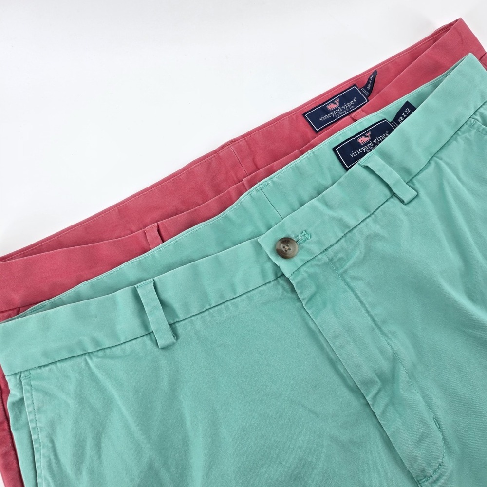 Vineyard Vines Breaker Pants Men 38x32 Bundle Green / Pink Chino Stretch